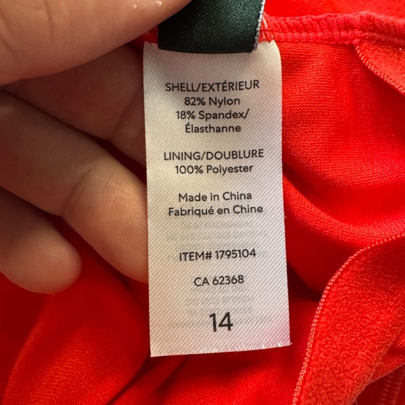 ROOTS Women's One-Piece Swimsuit 14 Allover Leaf Print Criss-Cross Straps Red - Picture 13 of 15